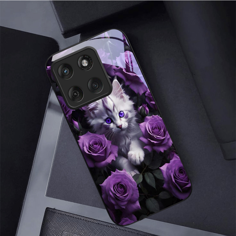 Phone Cases Purple - Kitten Purple Roses Black Glass Phone