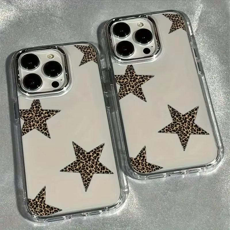 Phone Cases Leopard Print - Leopard Print Five-Point Star Clear Phone
