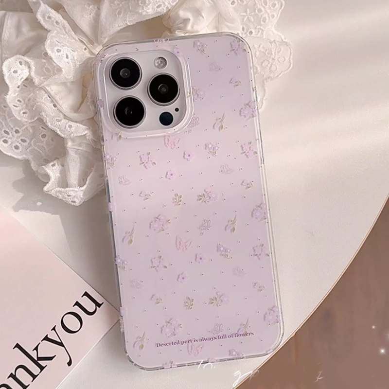 Phone Cases Purple - Ins Korean Purple Floral Gentle Healing