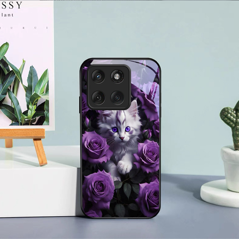 Kitten Purple Roses Black Glas - Phone Cases Purple ulasan dan harga