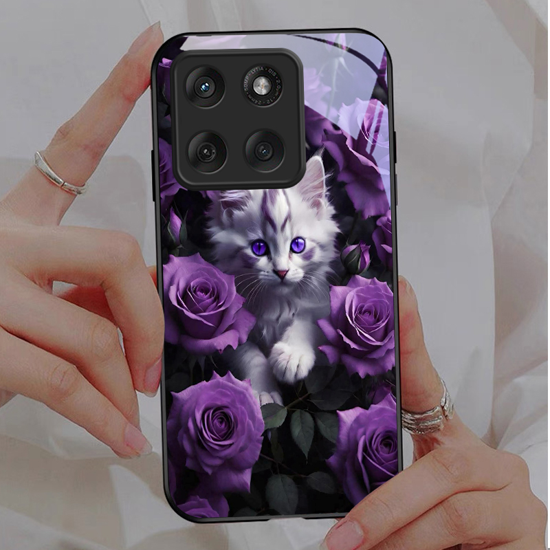 Kitten Purple Roses Black Glas - Phone Cases Purple ulasan dan harga