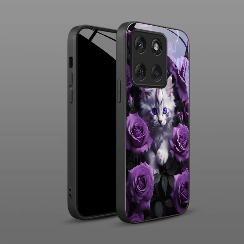 Kitten Purple Roses Black Glas - Phone Cases Purple ulasan dan harga